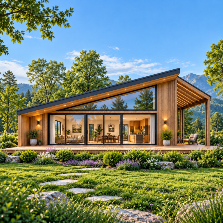 Modern shed-roof cabin from the 24x36 lean cabin plans, a compact budget cabin design.