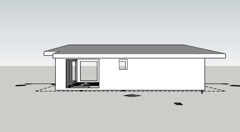 Back elevation line drawing of the modern shed roof house plan