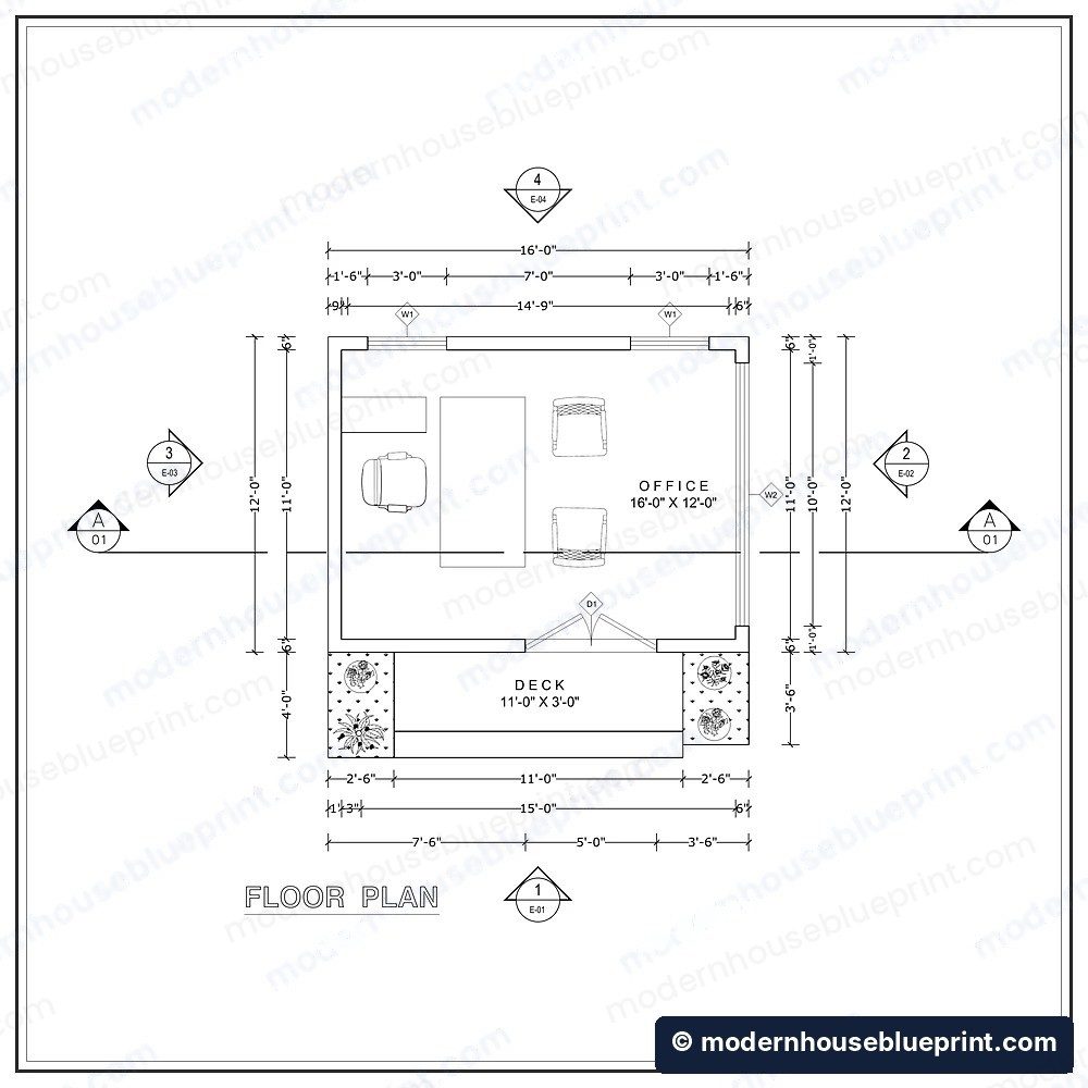 16x12 backyard office studio floor plan
