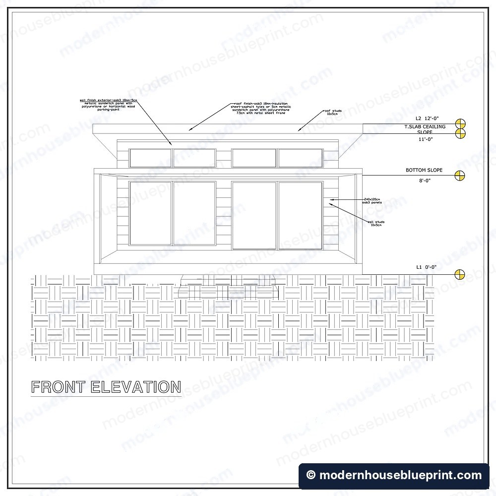 24x20 modern tiny house front elevation