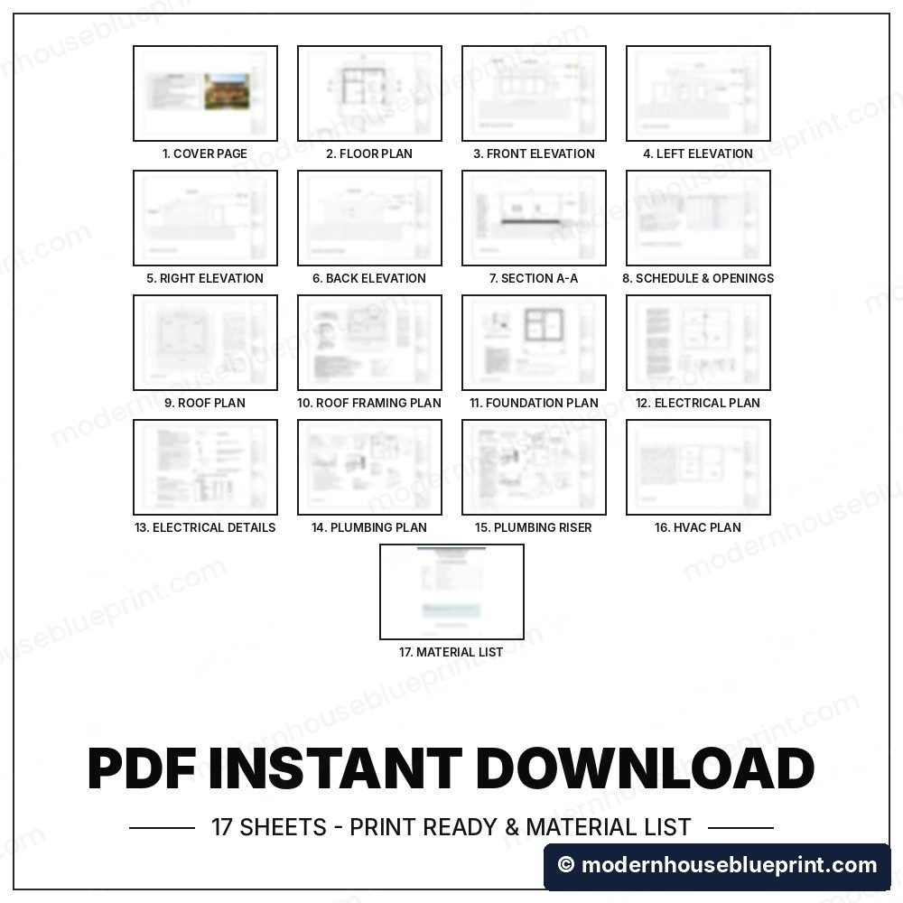 24x20 modern tiny house plan set 17 sheets