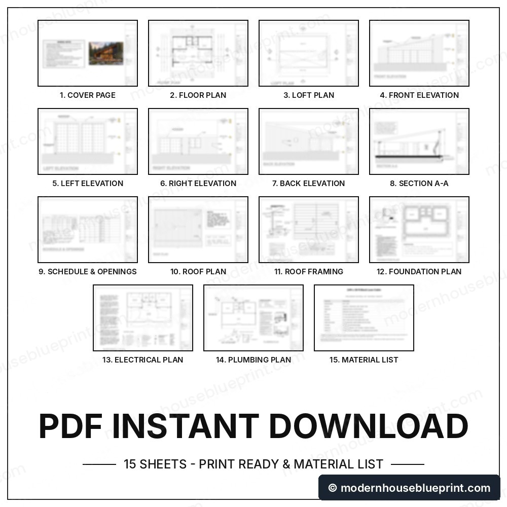 24x36 black lean cabin plan set 15 sheets