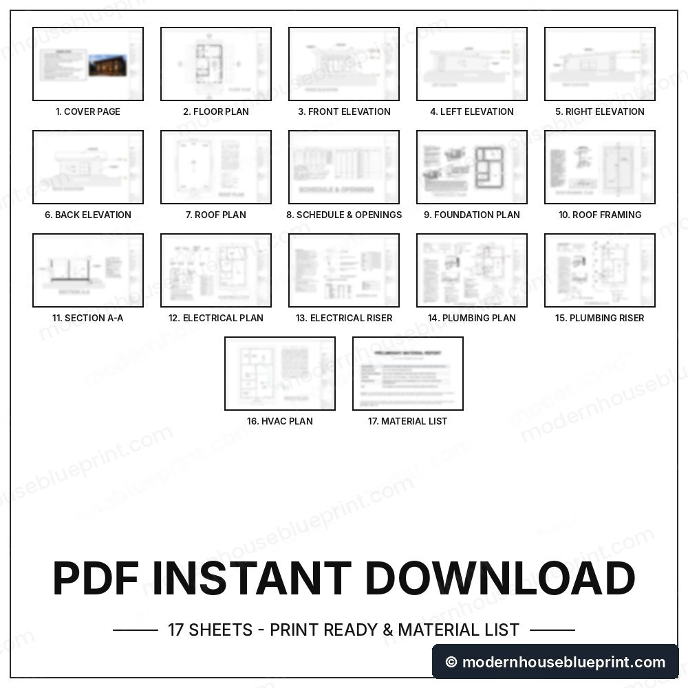 24x36 lean cabin 2 bed 2 bath plan set plan set