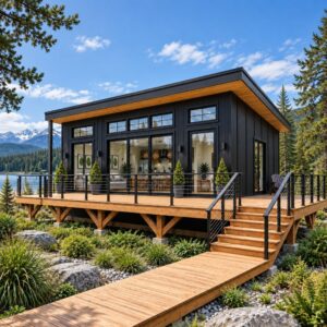 24x36 modern american cabin house front exterior