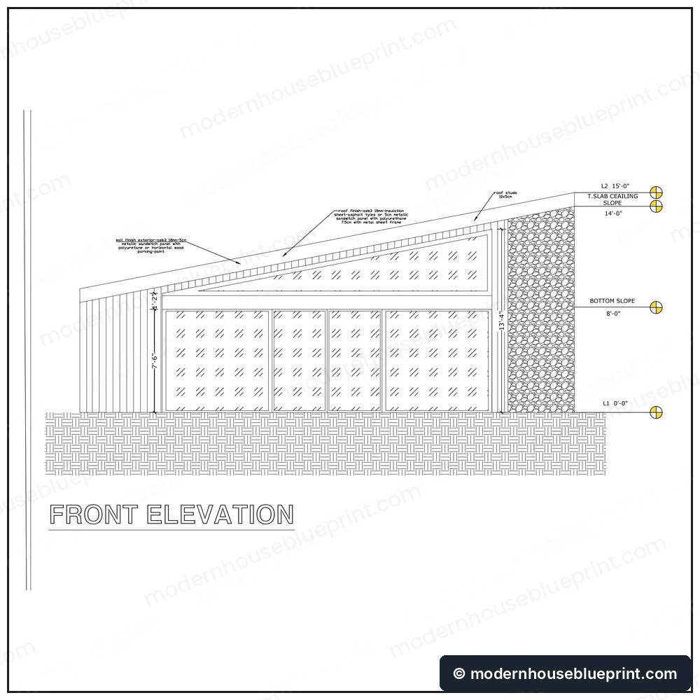 24x36 modern forest retreat cabin front elevation