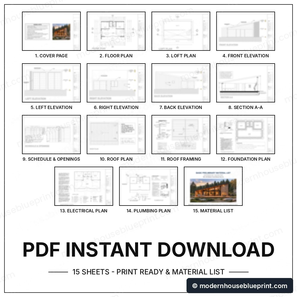 24x36 modern forest retreat cabin plan set 15 sheets
