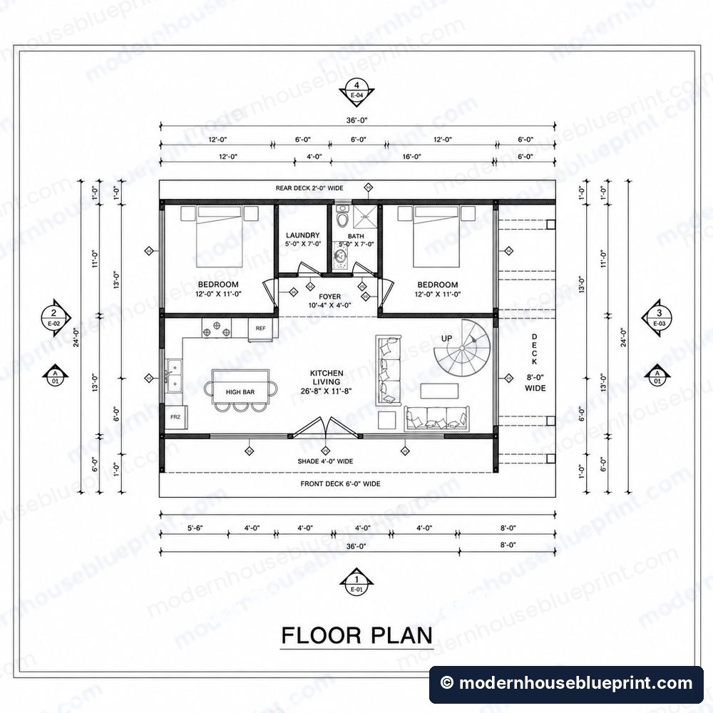 24x36 modern lean cabin floor plan