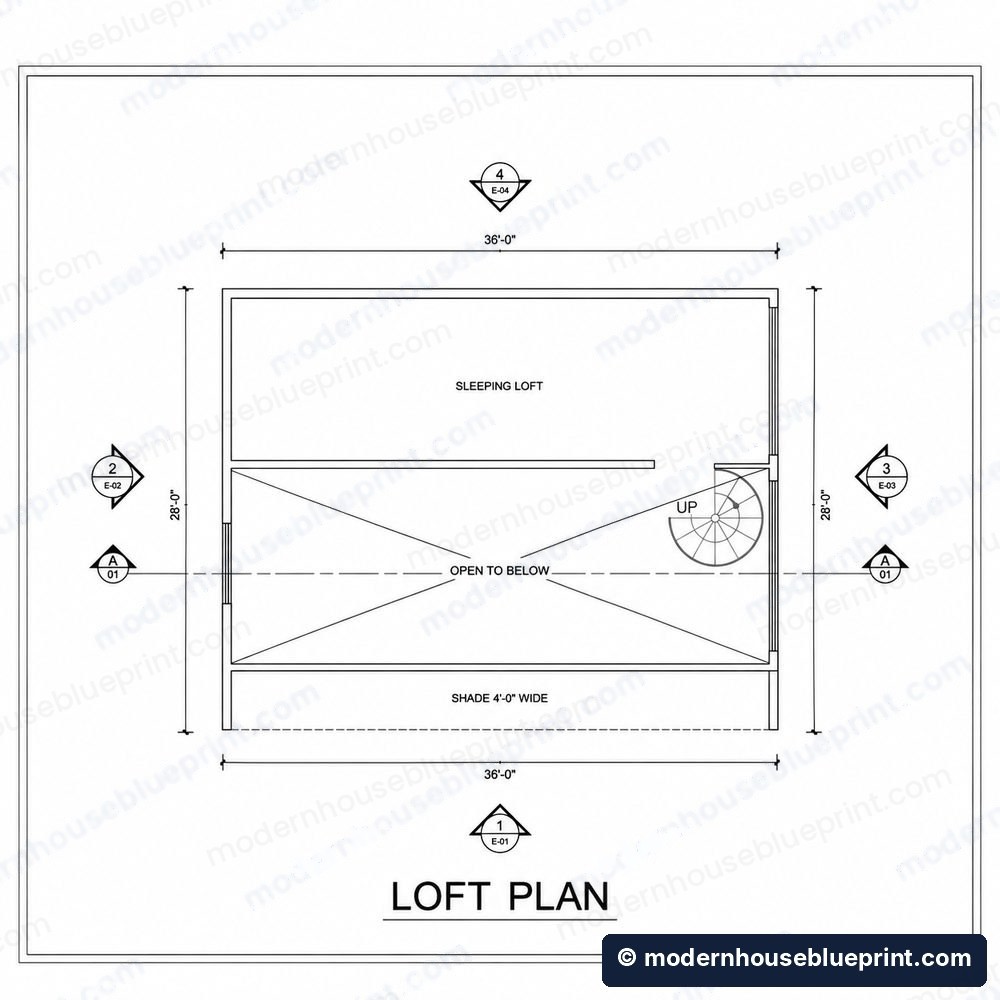 24x36 modern lean cabin loft plan