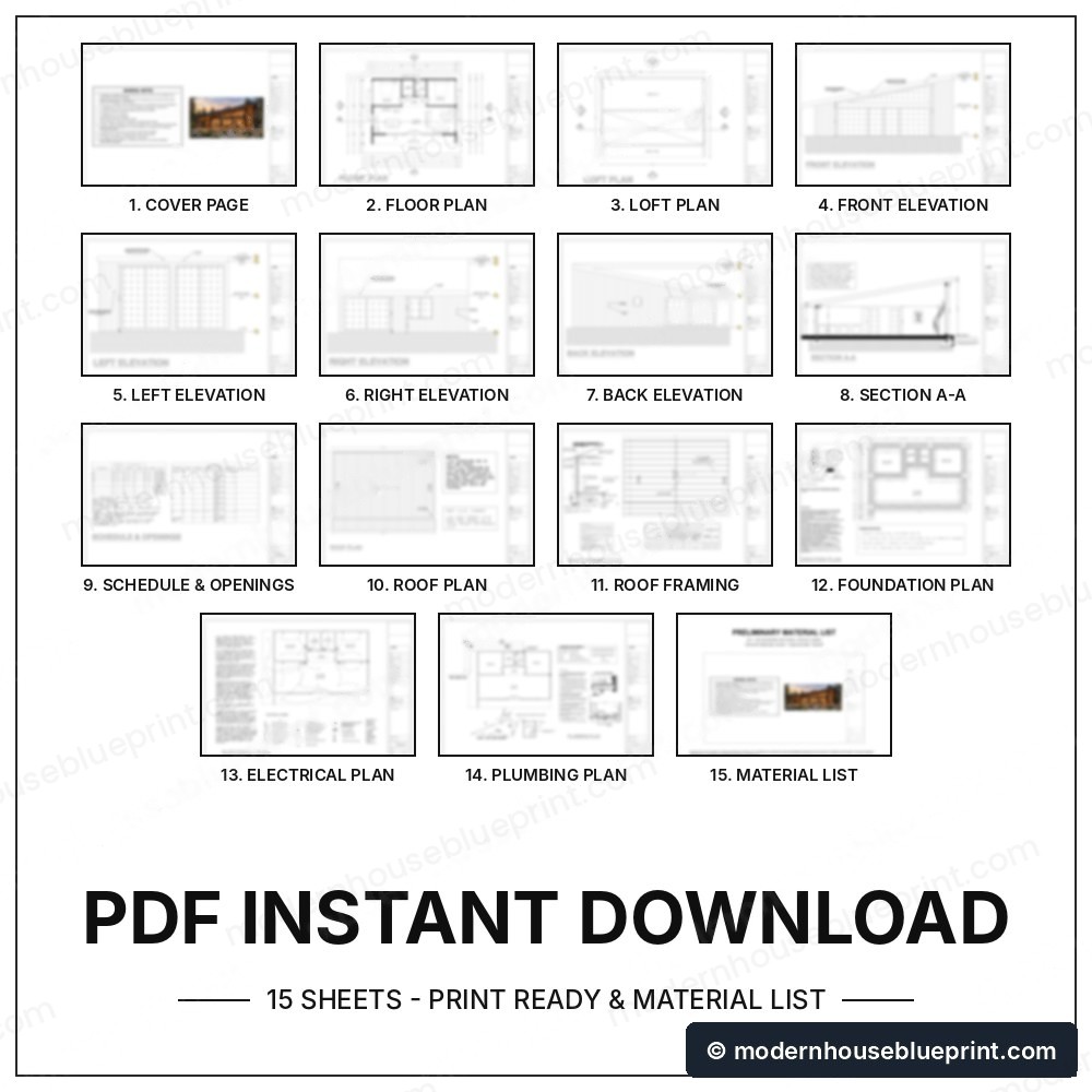 24x36 modern natural wood cabin plan set 15 sheets