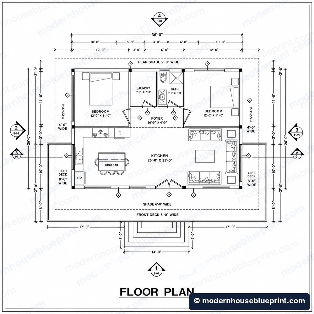 24x36 modern pavilion house floor plan