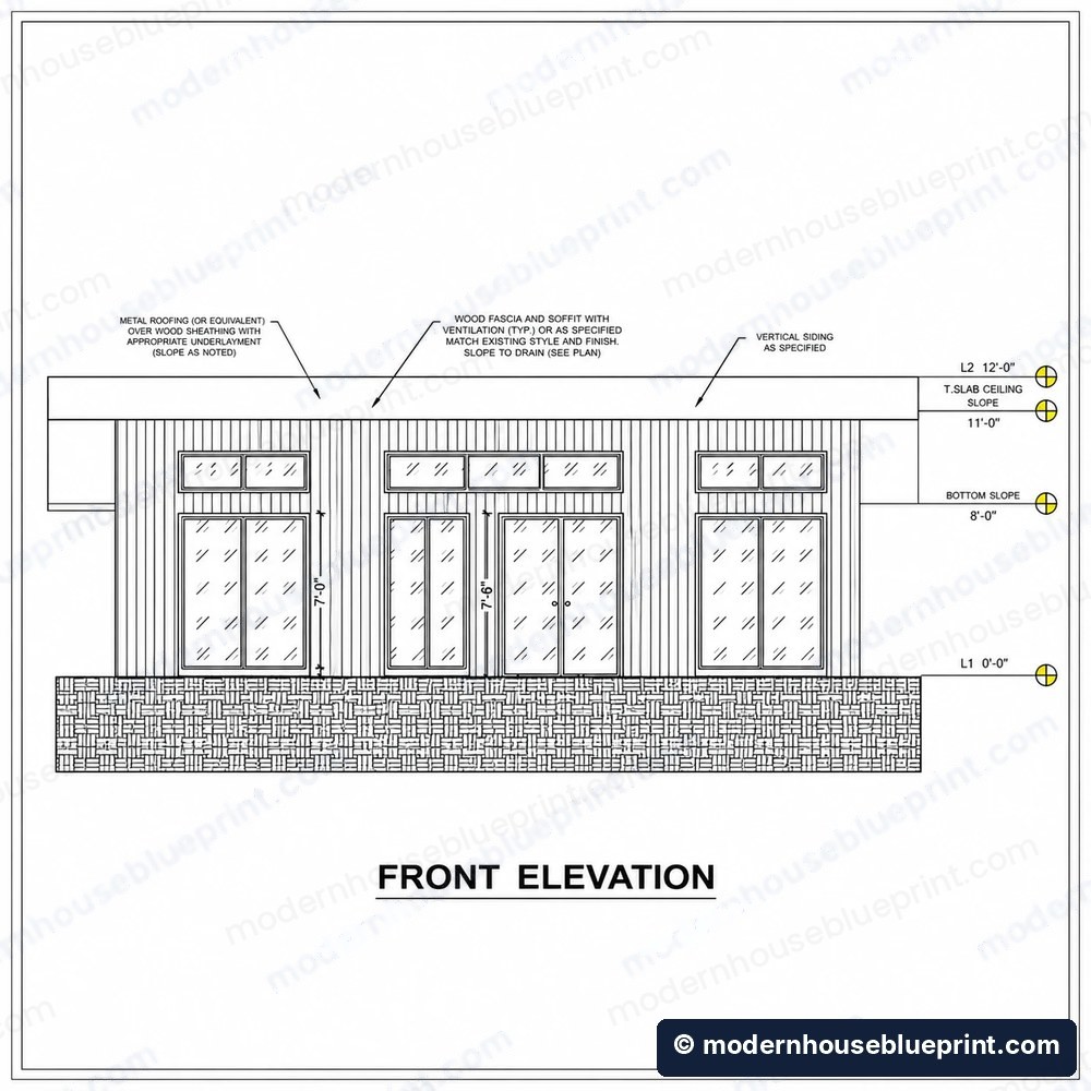 24x36 modern pavilion house front elevation