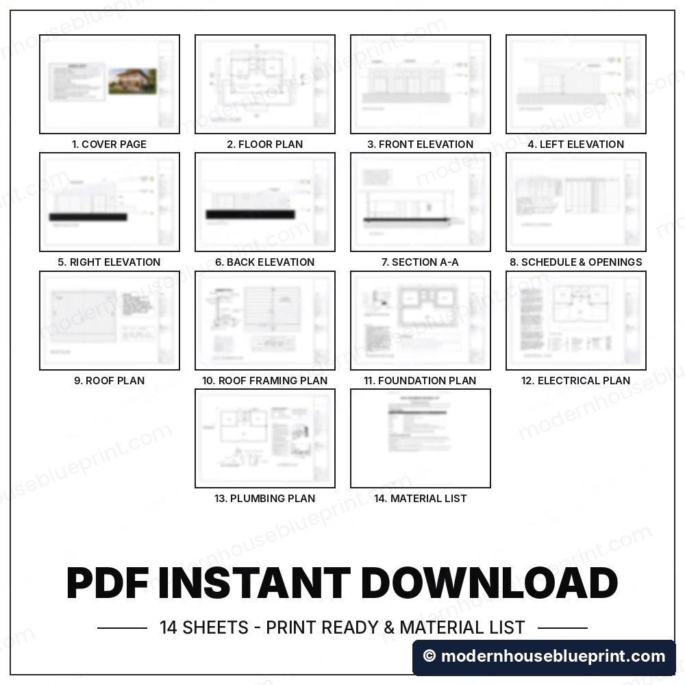 24x36 modern pavilion house plan set 14 sheets
