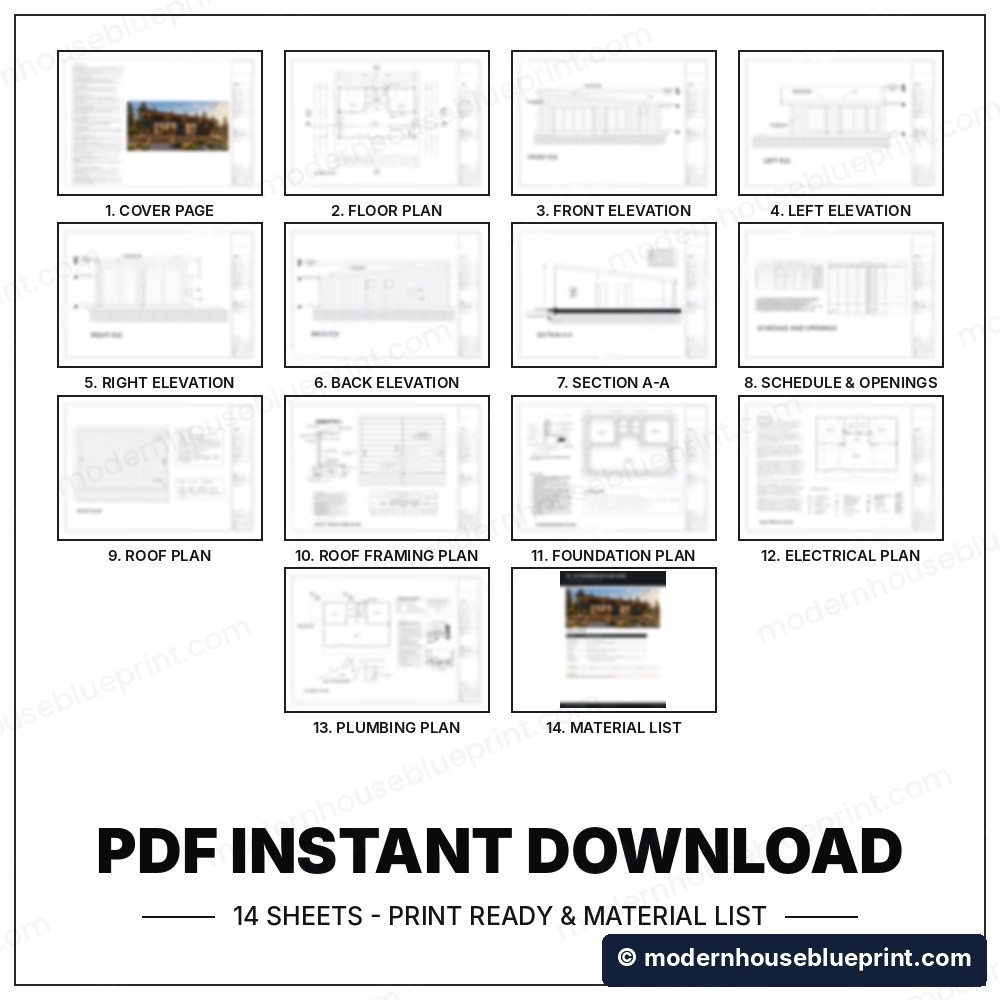 24x36 scandinavian lean cabin plan set 14 sheets