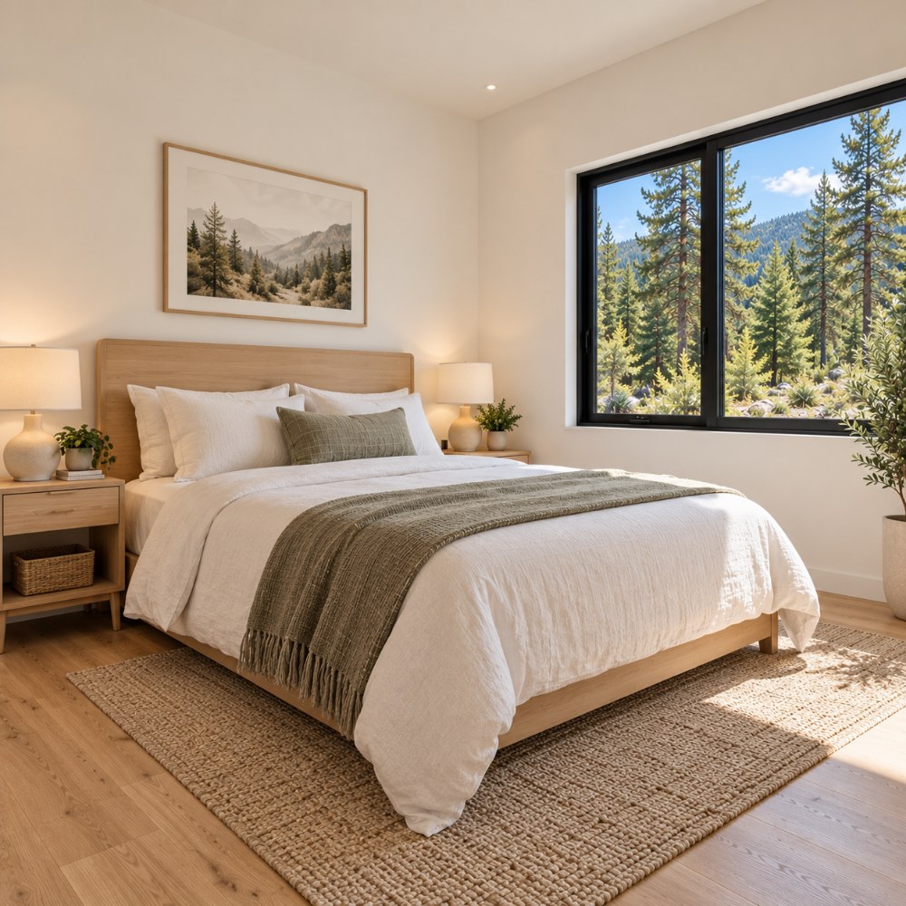 24x36 wood lean cabin interior bedroom