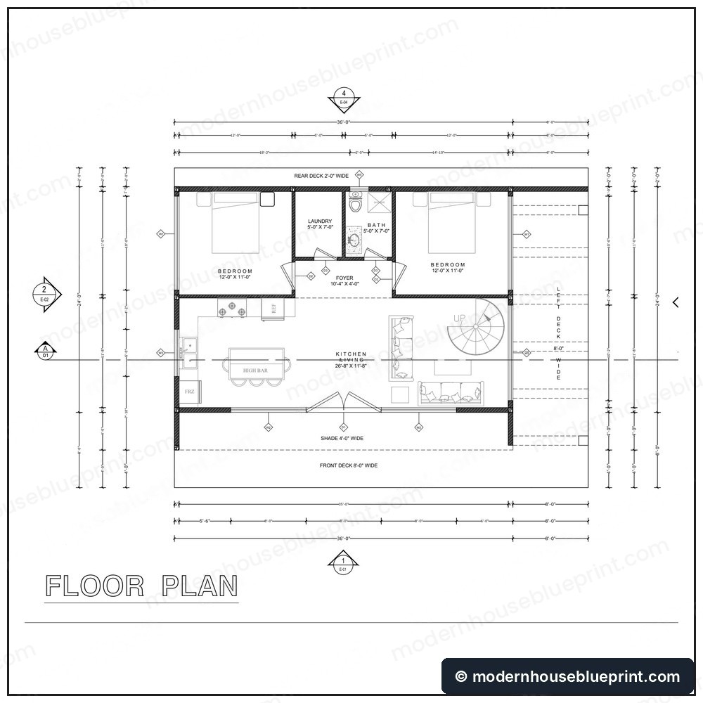 24x36 woodland lean cabin floor plan