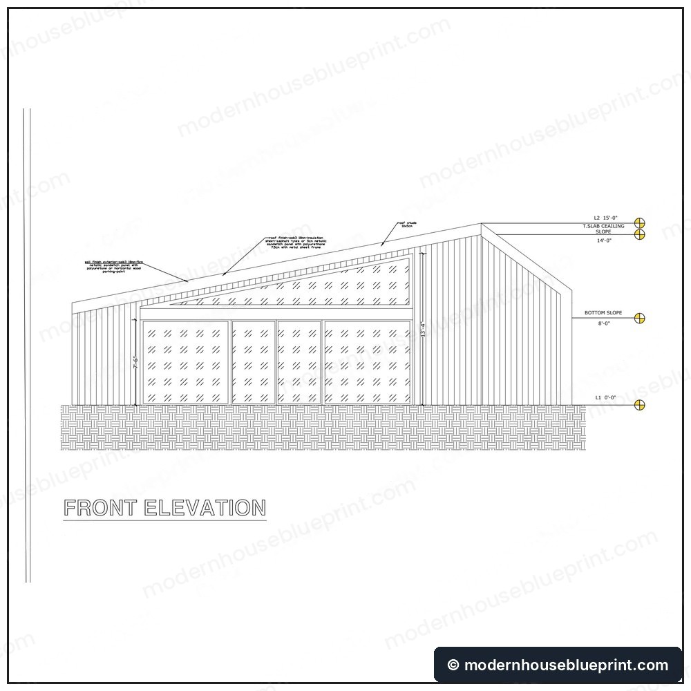 24x36 woodland lean cabin front elevation