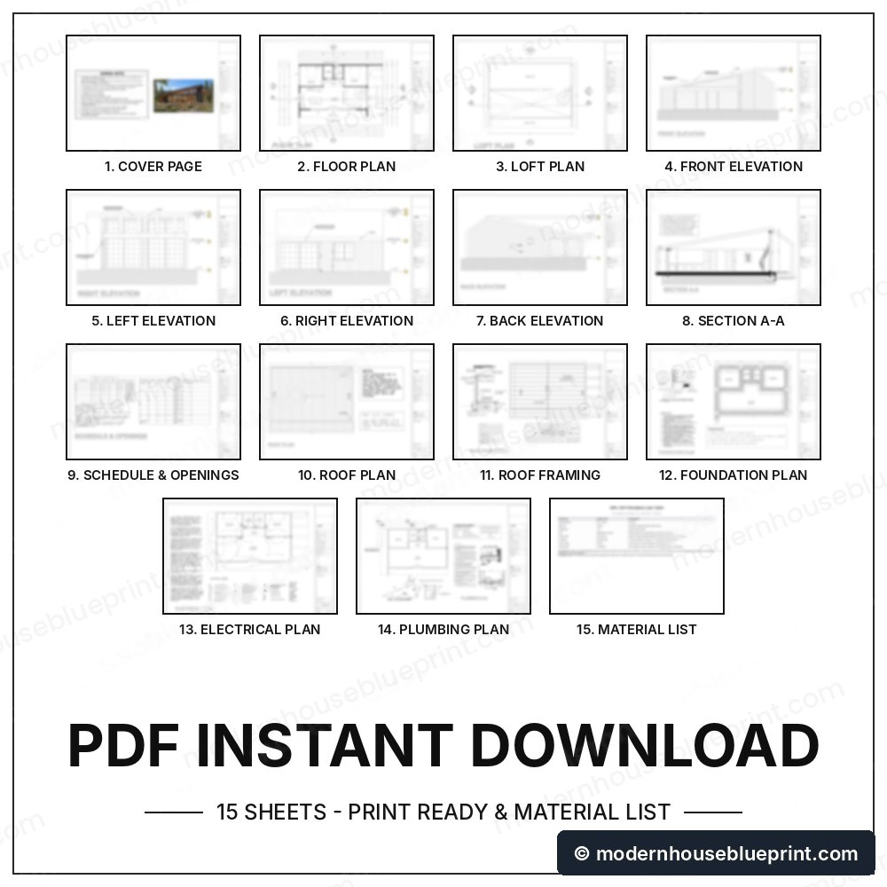 24x36 woodland lean cabin plan set 15 sheets
