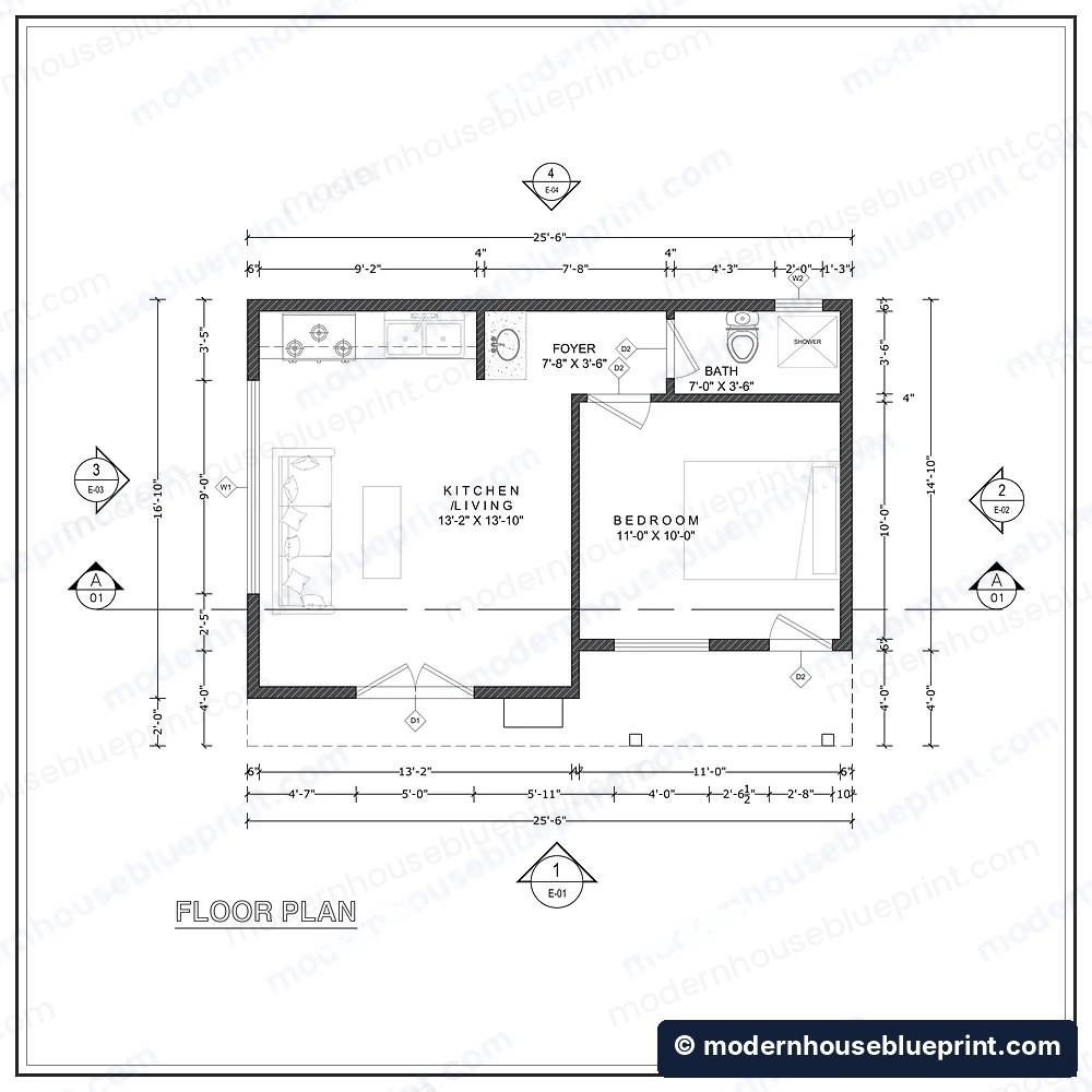 25x15 modern luxury tiny house floor plan