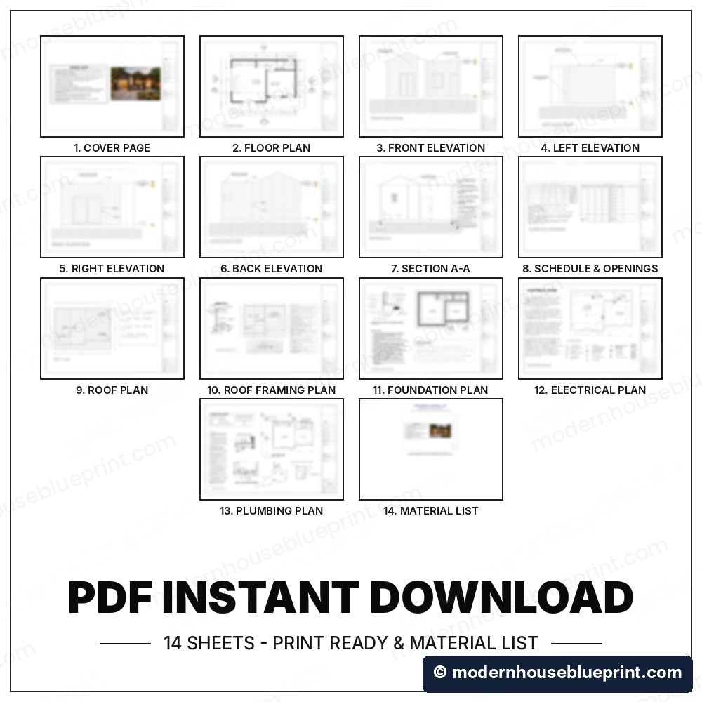 25x15 modern luxury tiny house plan set 14 sheets