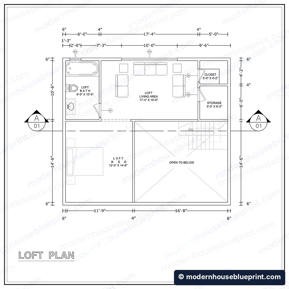 30x32 modern cabin with loft loft plan