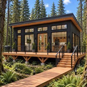 36x24 lean cabin wraparound deck front exterior