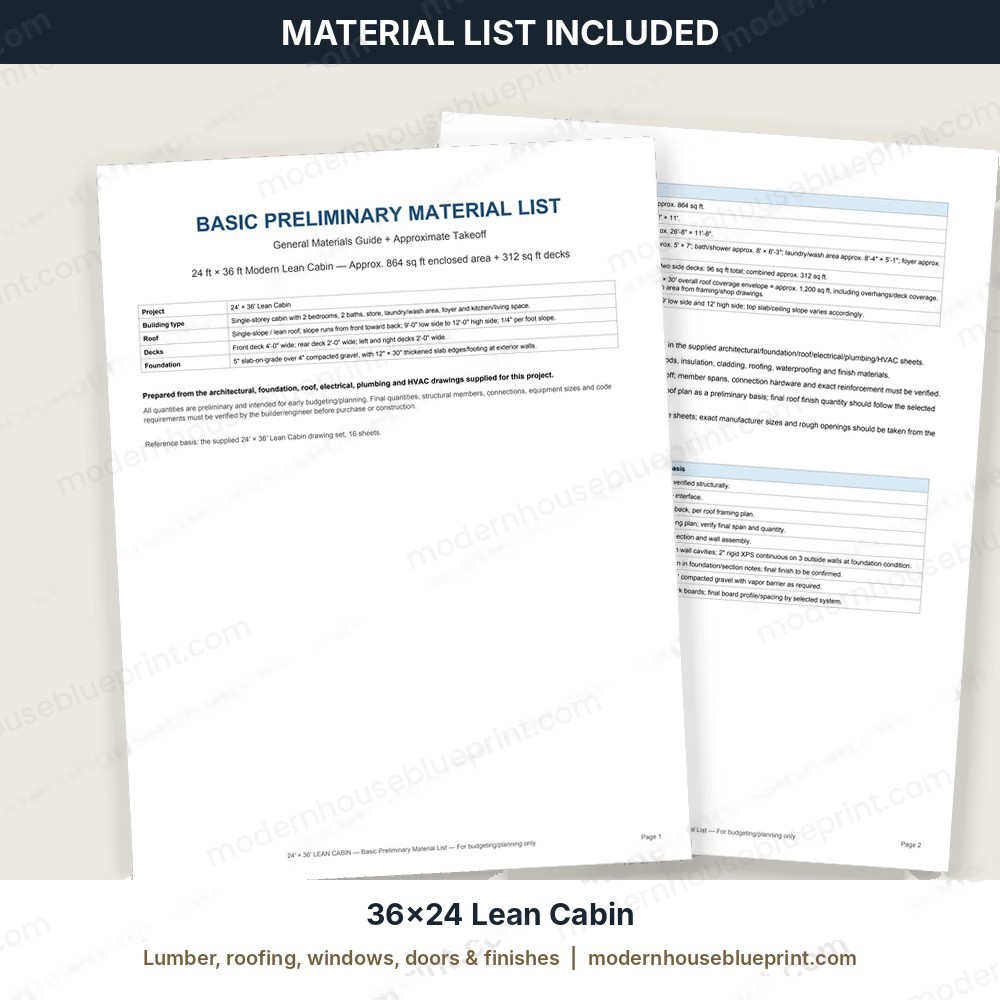 36x24 lean cabin wraparound deck material list