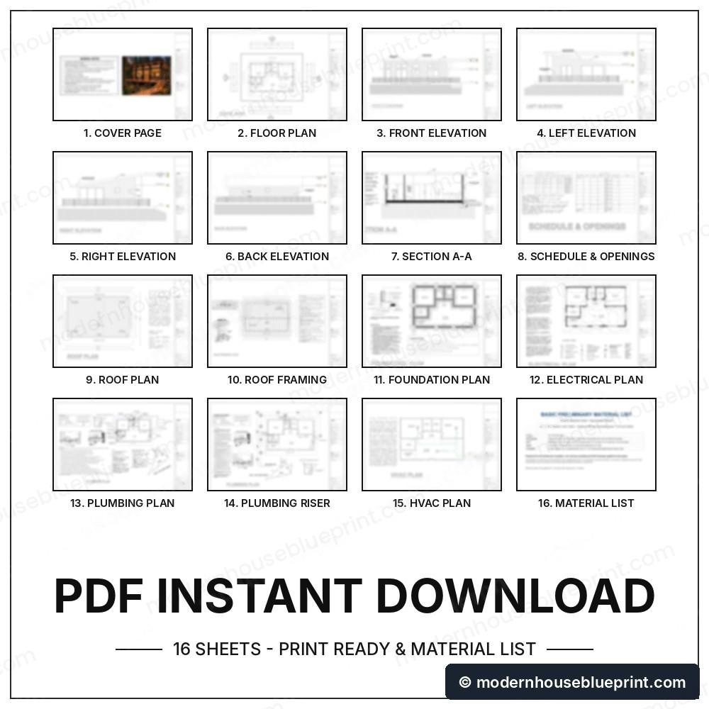 36x24 lean cabin wraparound deck plan set plan set