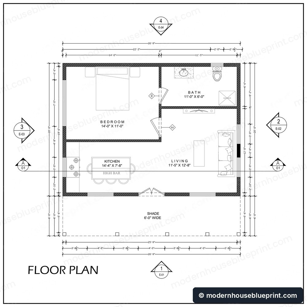 535 sq ft modern tiny house floor plan