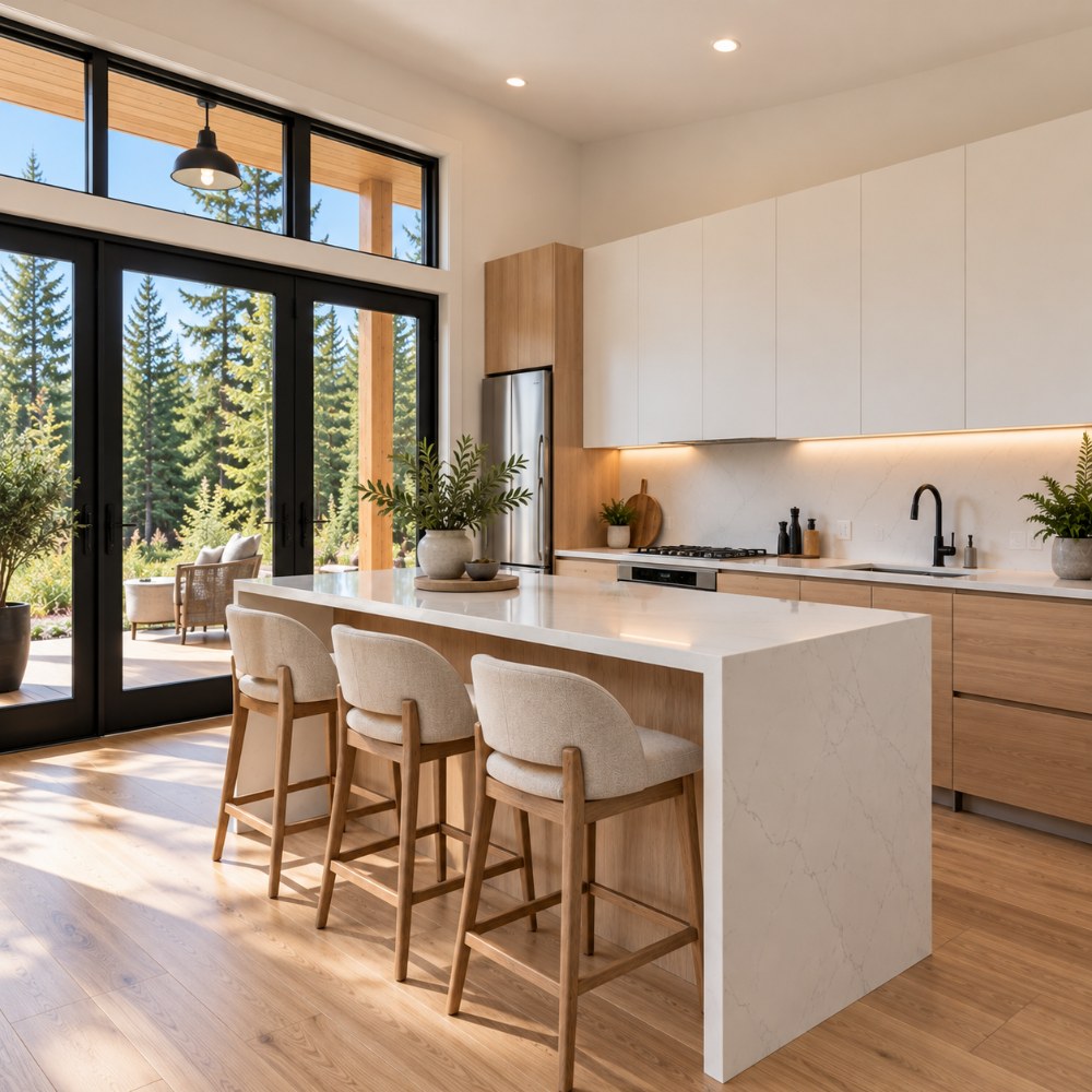 535 sq ft modern tiny house interior kitchen with high bar