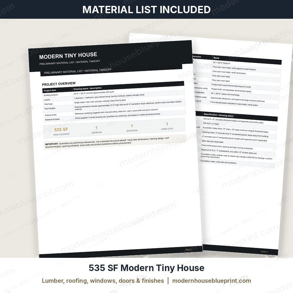535 sq ft modern tiny house material list