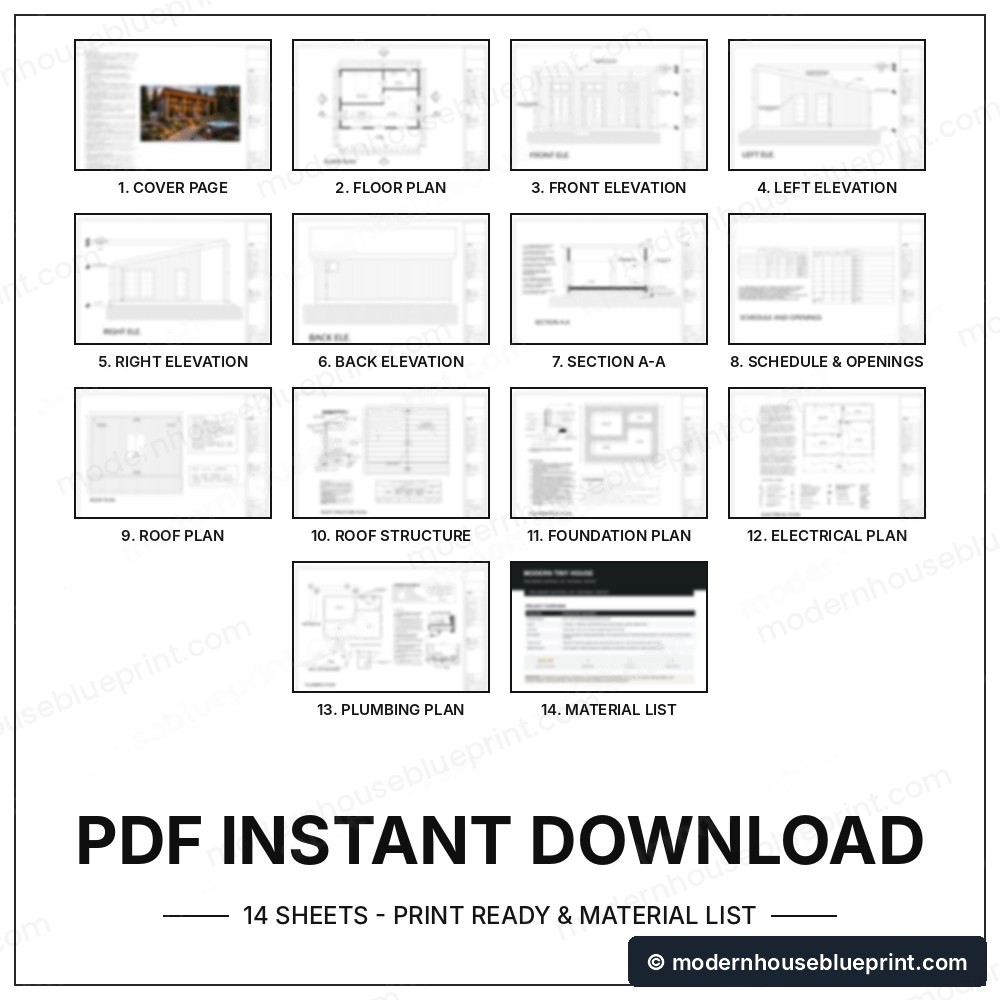 535 sq ft modern tiny house plan set 14 sheets