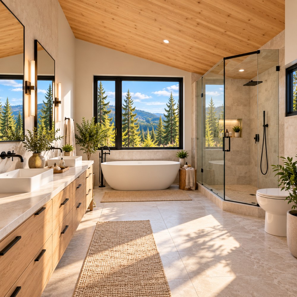 62x32 modern lean house plan interior master bath with freestanding tub