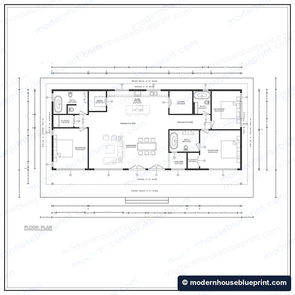 66x28 modern lean house floor plan
