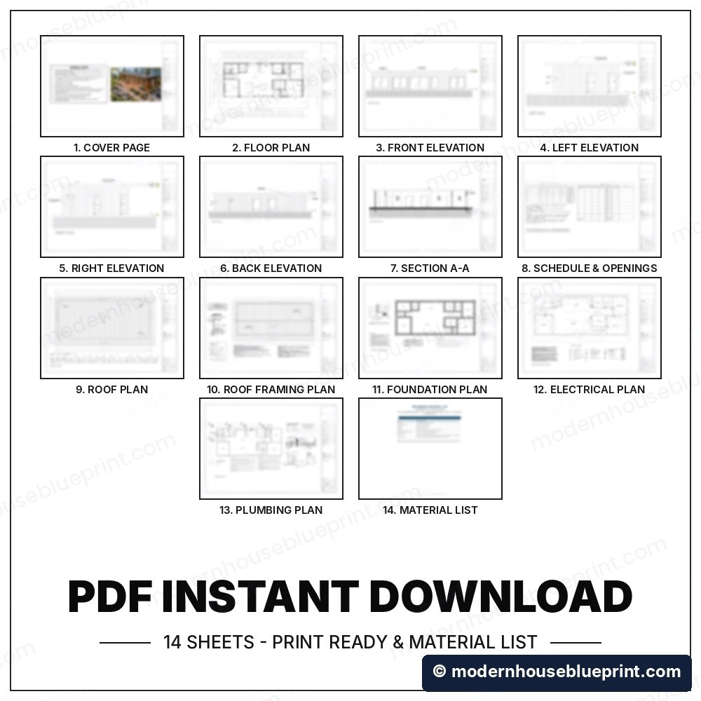 66x28 modern lean house plan set 14 sheets