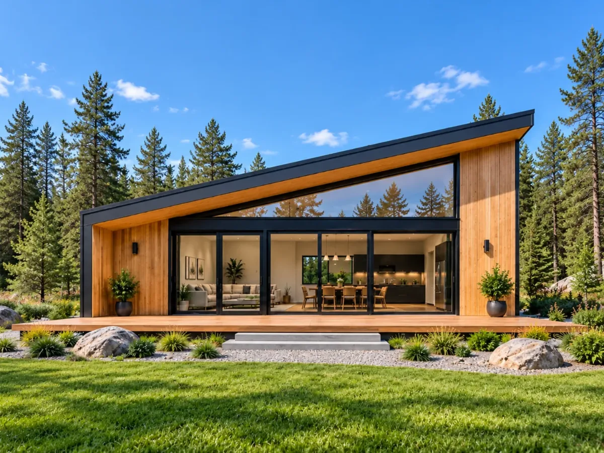 Modern lean cottage plan with a single shed roof