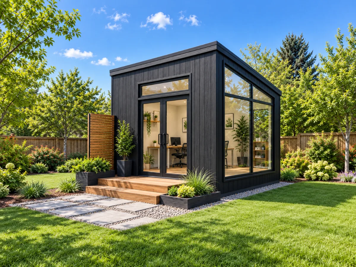 Backyard office cabin plan exterior