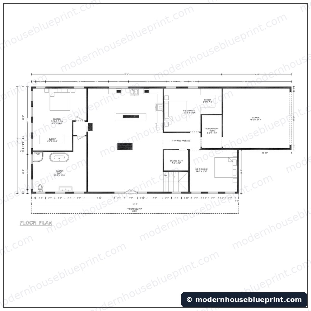 Modern lean house with garage floor plan